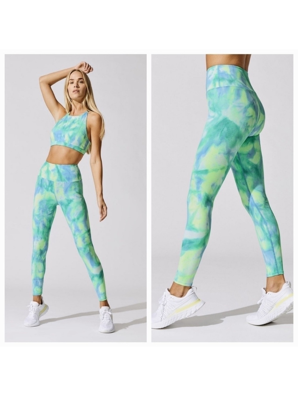 Carbon38 High-Rise Tie-Dye Leggings in Blue and Green Ribbed Size XS - Picture 2 of 8